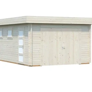 Garage en bois toit plat Rasmus avec porte bois - ép.44mm - 25,5 m² hors-tout - PALMAKO Meilleure Vente