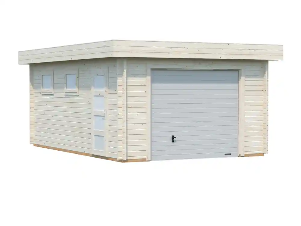 Affaire À Saisir Garage en bois toit plat Rasmus avec porte sectionnelle - ép.44 mm - 25,5 m² hors-tout - PALMAKO