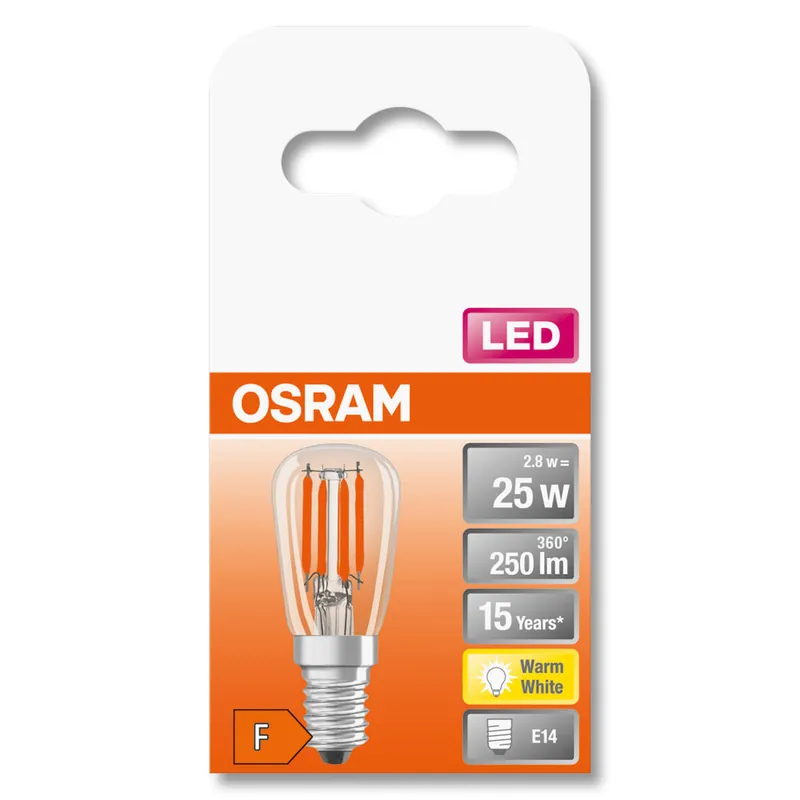 Meilleure Vente Ampoule LED E14 tube T26 à filament 2.8 W = 250 lumens blanc chaud OSRAM