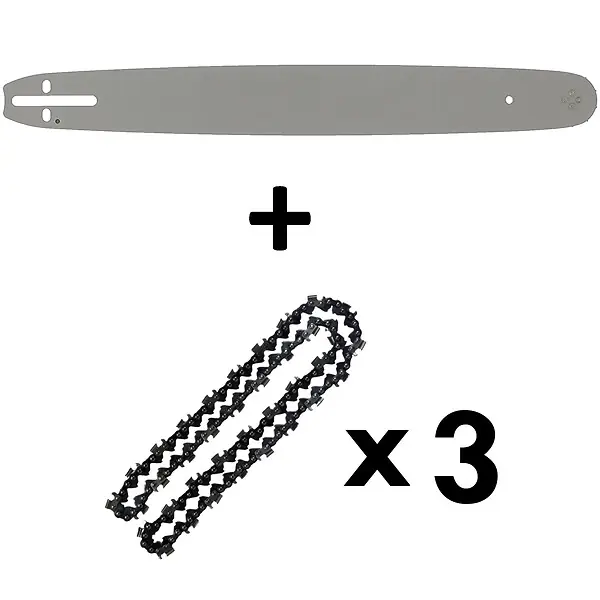 Guide 18 pouces (45 cm) avec lot de 3 chaînes 72 maillons pour tronçonneuse GT GARDEN Bon Plan