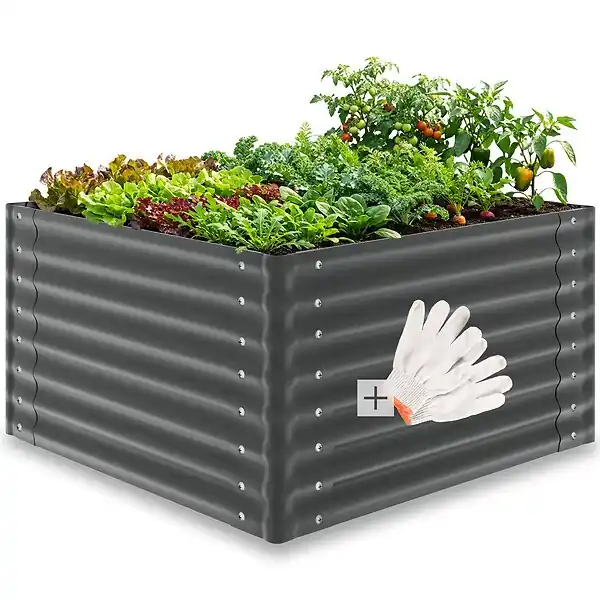 Bac à fleurs surélevé en acier galvanisé anthracite 100x100x62cm potager jardin extérieur ergonomique culture légumes herbes 600L TECTAKE Acheter Direct