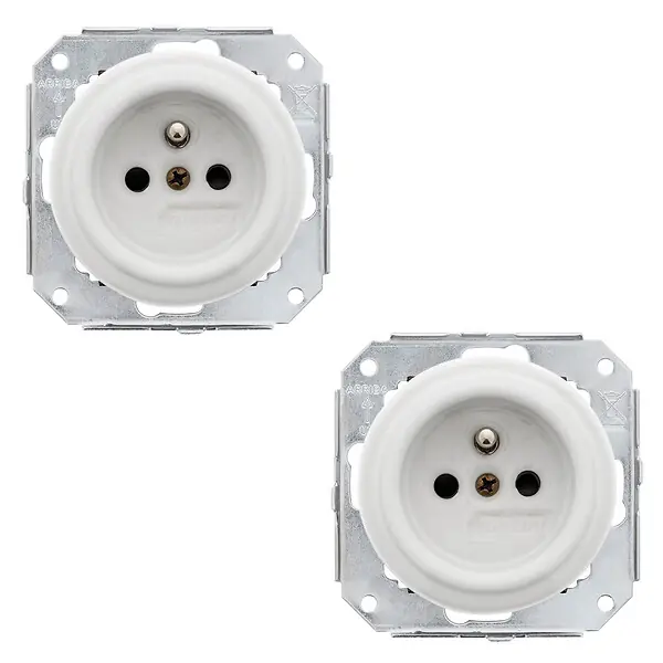 FONTINI Lot de 2 prises Garby Colonial – Porcelaine blanche – Installation encastrée Expédié Aujourd'hui