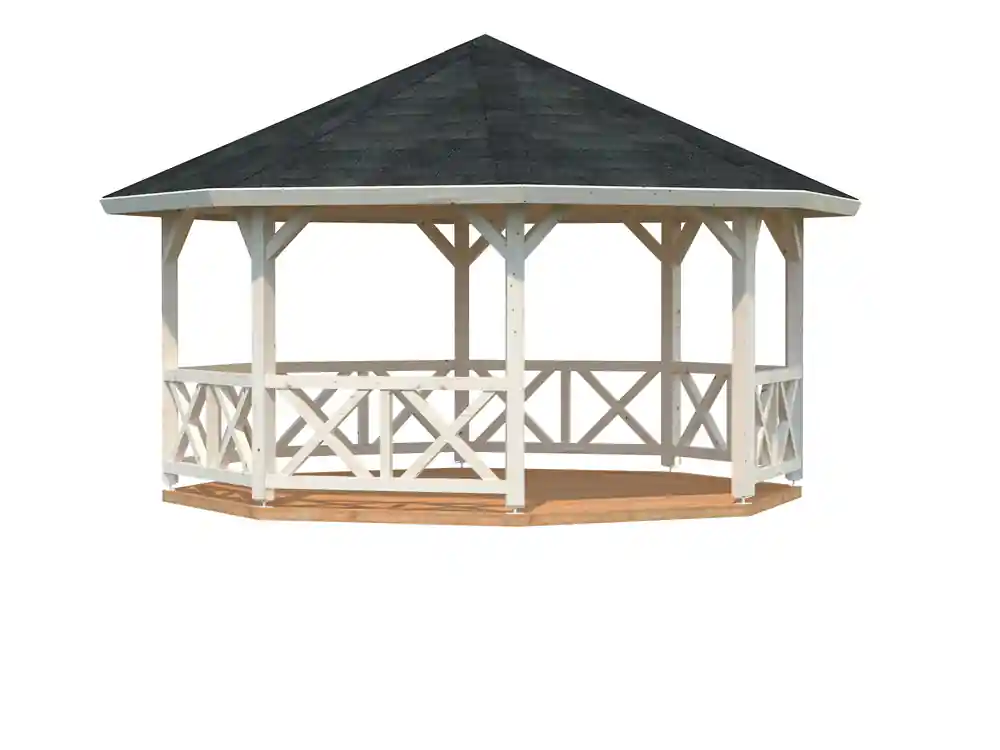 Produit De Marque Kiosque de jardin en bois Betty - 18 m² intérieur - Couverture de toit en shingles - Livraison à domicile incluse - PALMAKO