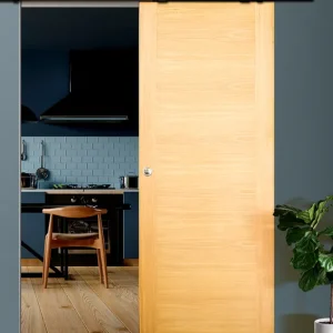 Porte coulissante âme pleine décor plaqué chêne EQUINOXE H.204 x l.83 cm SMIS Meilleur Prix