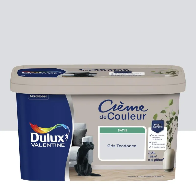 Peinture crème de couleur Dulux Valentine satin Gris Tendance 2,5L Produit De Marque