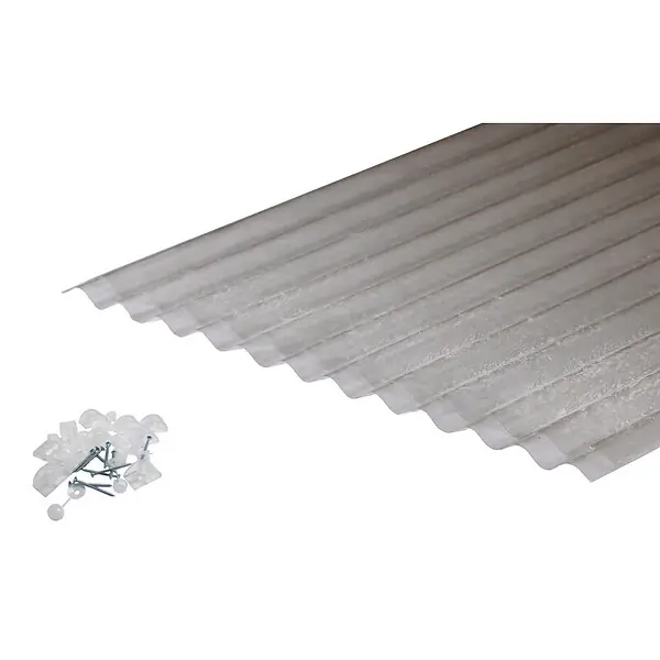 Promotion Saisonnière Lot 2 plaques POLYESTER PO 76/18 + 3 kits de fixations Translucide, ep.1 mm, l.90 cm, L.250 cm MCCOVER