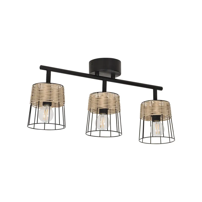Réglette métal noir/rotin naturel E14 3x40W INDAH COREP Meilleur Prix