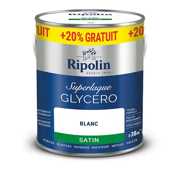 Laque glycéro satinée Ripolin SuperLaque - Blanc - 2,4 L Commander Maintenant