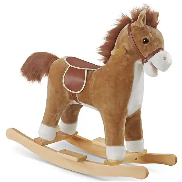 Cheval à bascule en peluche au design de qualité à partir de 24 mois marron TECTAKE Super Prix