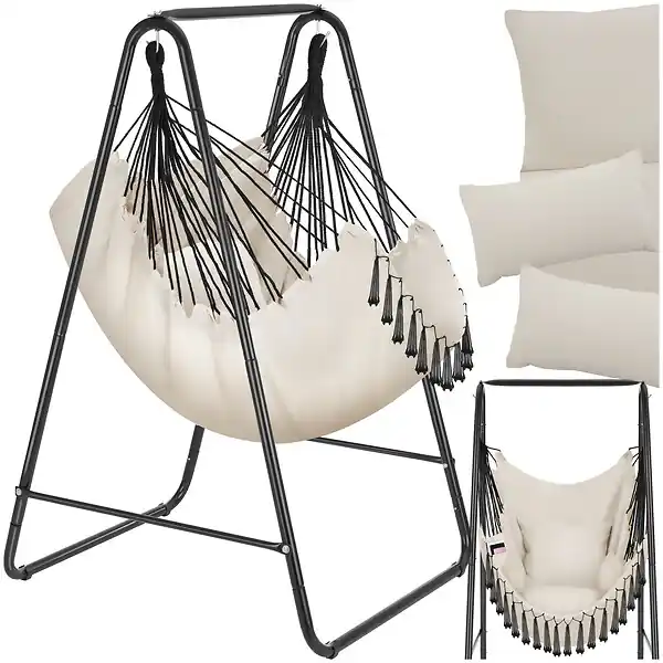Seulement Aujourd'hui Fauteuil suspendu ALISON style boho avec une capacité de charge de 160kg beige TECTAKE