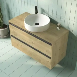 Promotion Plateau de salle de bains Thana avec renfort L100 x H1,6 x P46 cm panneau de particules chêne naturel