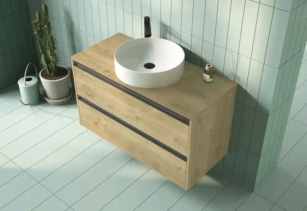 Promotion Plateau de salle de bains Thana avec renfort L100 x H1,6 x P46 cm panneau de particules chêne naturel