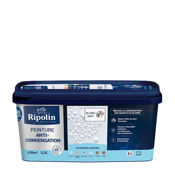 Haute Qualité Peinture anti-condensation intérieure - Blanc mat - 2,5 L RIPOLIN