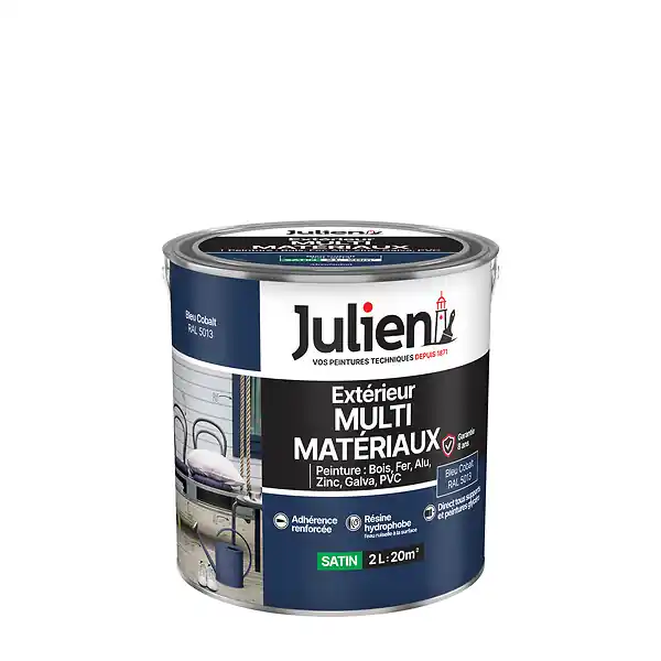 Peinture extérieure multi-matériaux Satin - Bleu Cobalt - 2L JULIEN Commande En Gros