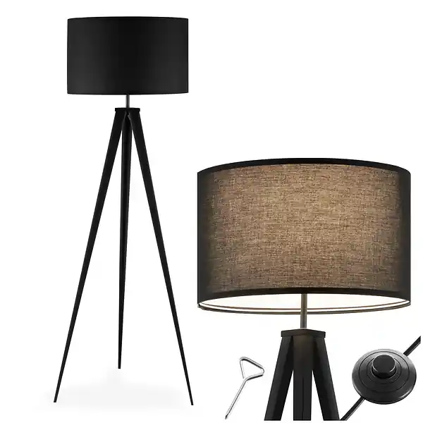 Bon Plan Lampadaire Lunaris, abat-jour en tissu, trépied noir TECTAKE