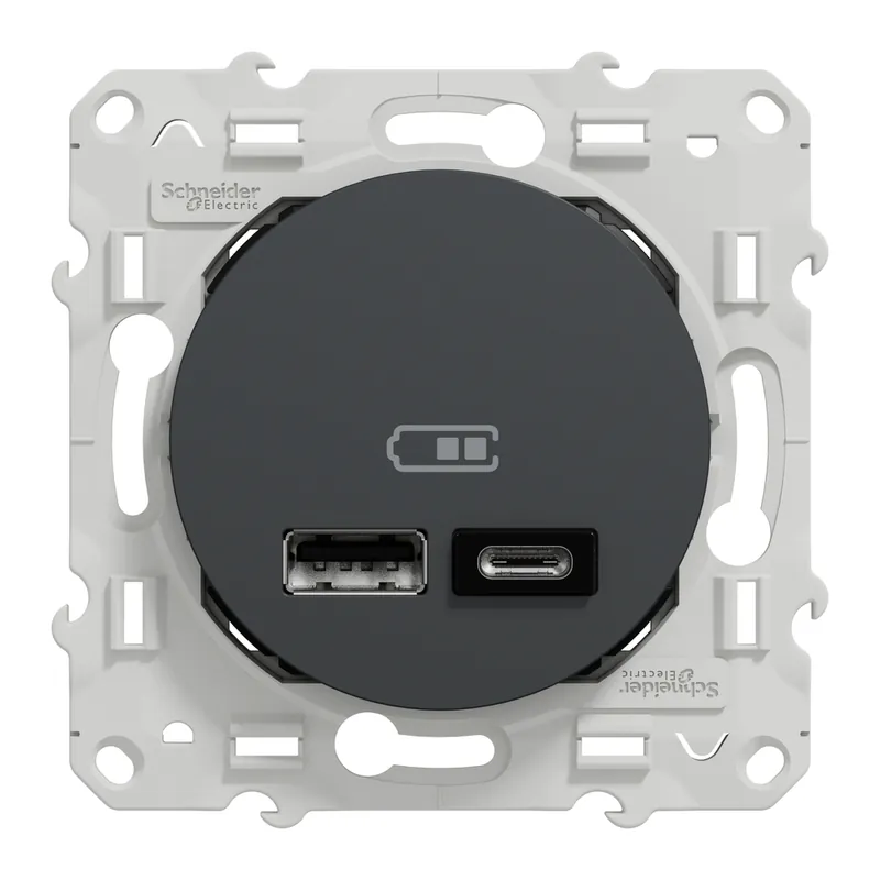 Double prise USB C et USB A anthracite - Odace 2011 SCHNEIDER ELECTRIC Prix Cassé