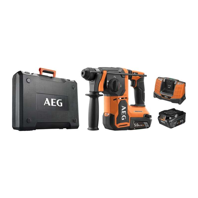 Commander Vite Marteau perforateur SDS+ Brushless 18V BBH18BL2-502C en coffret avec 2 batteries 5.0 Ah HD et 1 chargeur AEG