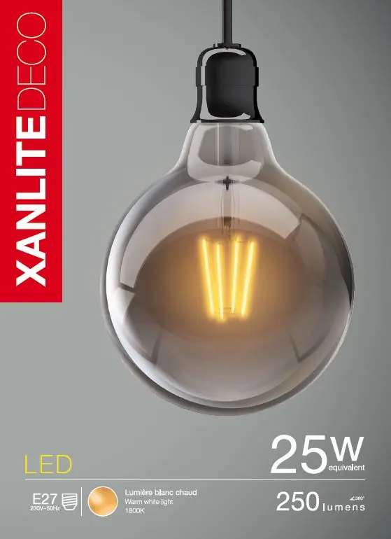 Super Prix Ampoule G125 fumée E27 4 W = 230 Lumens blanc chaud XANLITE