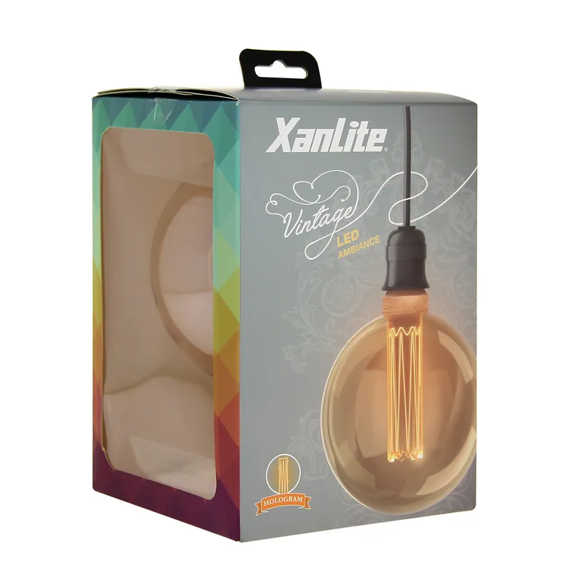 Ampoule LED G125 Hologramme globe verre ambré 4 W = 200 Lumens blanc chaud XANLITE Quantité Limitée