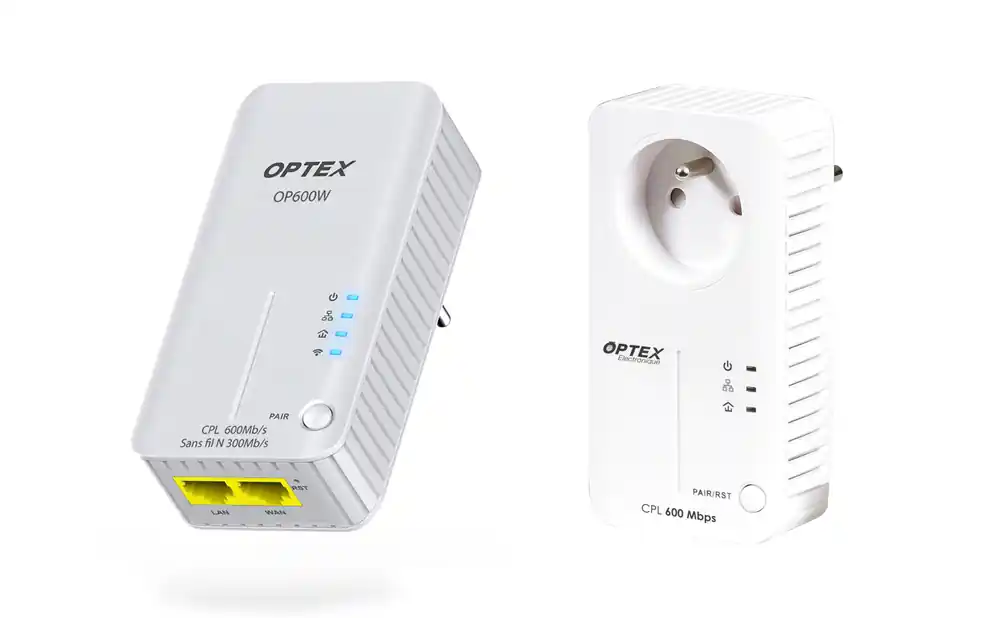 Pack de 2 prises CPL filaire + prise CPL wifi 600 Mbp/s OPTEX Usine Directe