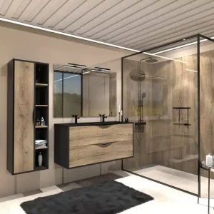 Prix Promo Meuble de salle de bains Frenchart 2 portes L120 x H56 x P47 cm panneau de particules noir et pitaya - CONCILIO