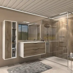 Meuble de salle de bains Frenchart 2 portes L120 x H56 x P47 cm panneau de particules blanc et pitaya - CONCILIO Meilleur Prix