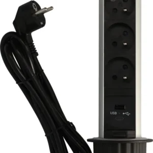 Bloc prise escamotable 3 prises avec prises USB A et USB C 2m aluminium/ noir ARLUX Achetez Aujourd'hui