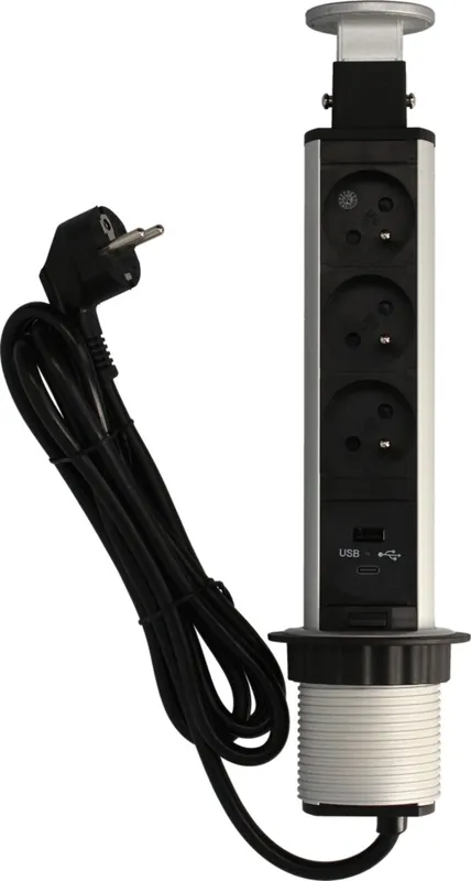 Bloc prise escamotable 3 prises avec prises USB A et USB C 2m aluminium/ noir ARLUX Achetez Aujourd'hui