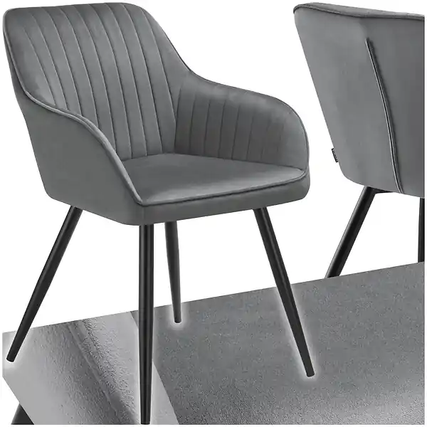 Prix Cassé Chaise de salle à manger en velours matelassée capitonnée gris TECTAKE