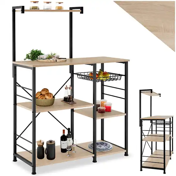 Affaire À Saisir Etagère de cuisine Crawley réglable en hauteur 90x40x131,5cm Bois clair industriel, Chêne Sonoma TECTAKE