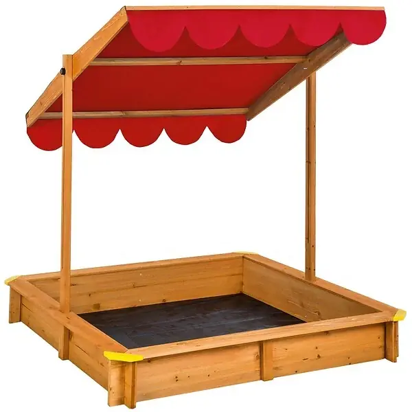 Bac à Sable de Jardin Enfant en Bois avec 1 Toit et 1 Bâche 120x120x120cm rouge TECTAKE Vente Directe