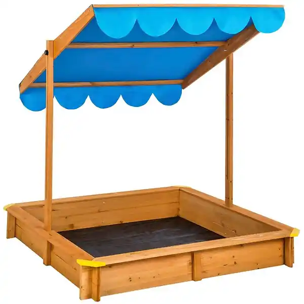 Bac à Sable de Jardin Enfant en Bois avec 1 Toit et 1 Bâche 120x120x120cm bleu TECTAKE Acheter En Ligne