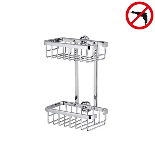 Aluxx Etagère 2 paniers 26x18x10,7cm, Aluminium, Chrome, pose facile sans perçage (40211-00000-00) TESA Top Vente