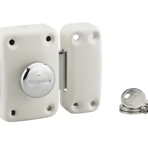 Verrou de porte d‘entrée Apache à bouton et cylindre 45 mm blanc 3 clés THIRARD Dernière Chance