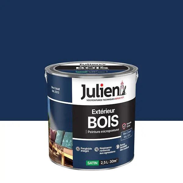 Offre Du Jour Peinture extérieure bois microporeuse satin - Bleu Cobalt 2,5L JULIEN