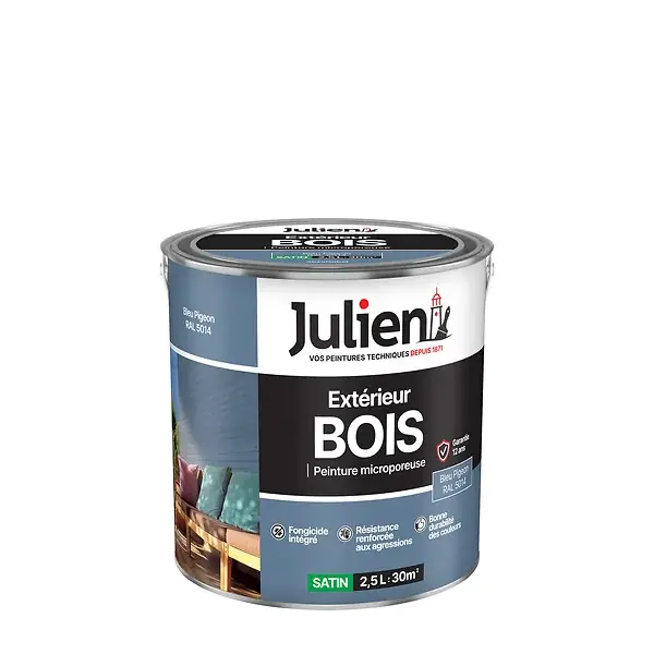 Peinture Extérieure Bois Microporeux - Bleu Pigeon - 2.5L JULIEN Jusqu'à Épuisement Des Stocks