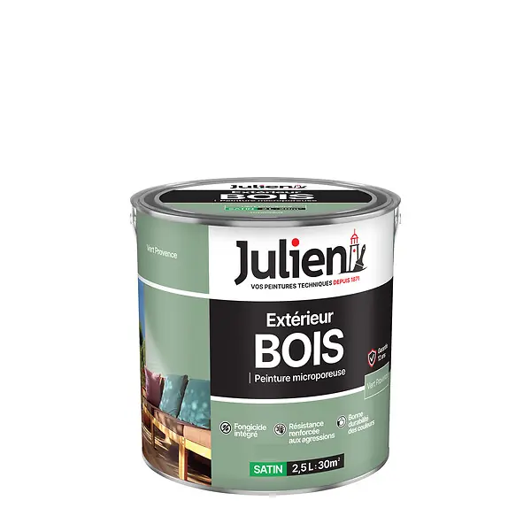 Peinture extérieure bois microporeux - Satin Vert Provence - 2.5L JULIEN Achetez Aujourd'hui
