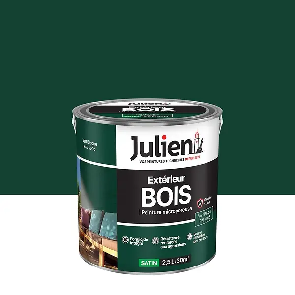 Peinture extérieure bois microporeux - Vert Basque 2.5L JULIEN Promotion