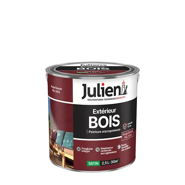 Peinture extérieure bois microporeux - Rouge Basque - 2.5L JULIEN Bon Marché