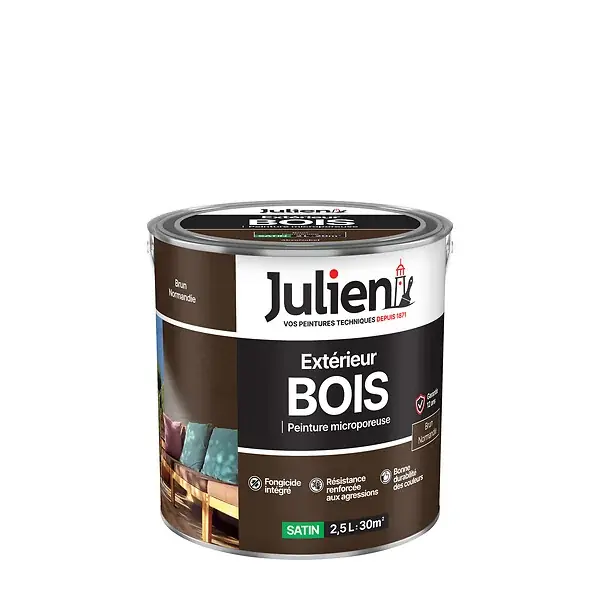 Peinture extérieure bois microporeux - Brun Normandie - 2.5L JULIEN Offre Du Jour
