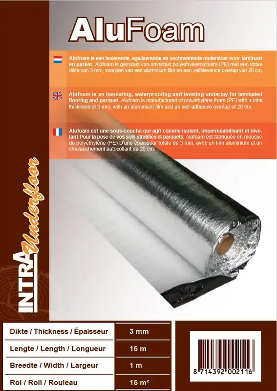 Usine Directe Sous-couche pour revêtements de sol - pare-vapeur intégré et rabats -ép. 3mm avec rabat rouleau de 15m2 AJ TIMBER
