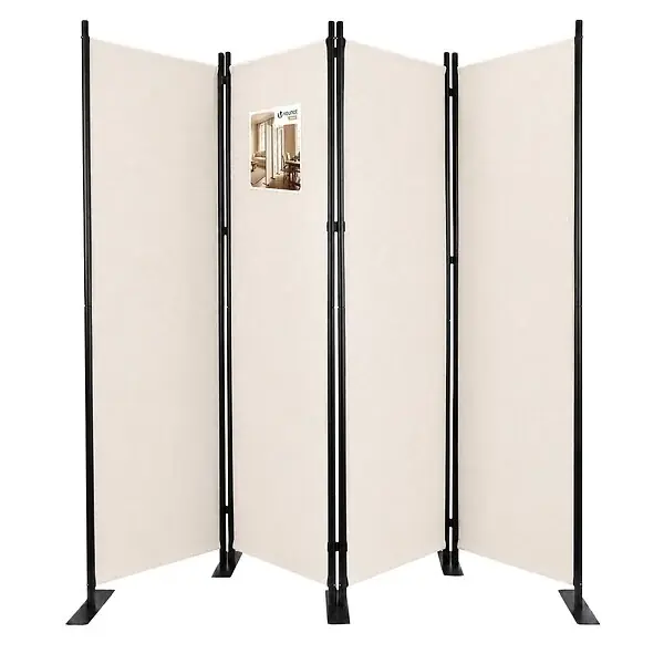 Paravent interieur separateur 4 panneaux autoportant pliable 228 x 30 x 164 cm Beige VOUNOT Offre Spéciale