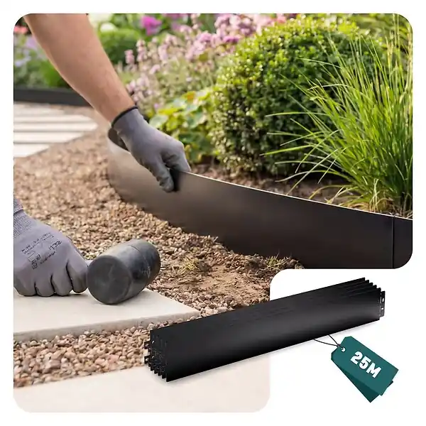 Bon Plan Lot de 25 Bordure de jardin en métal flexible 100x13cm noir VOUNOT