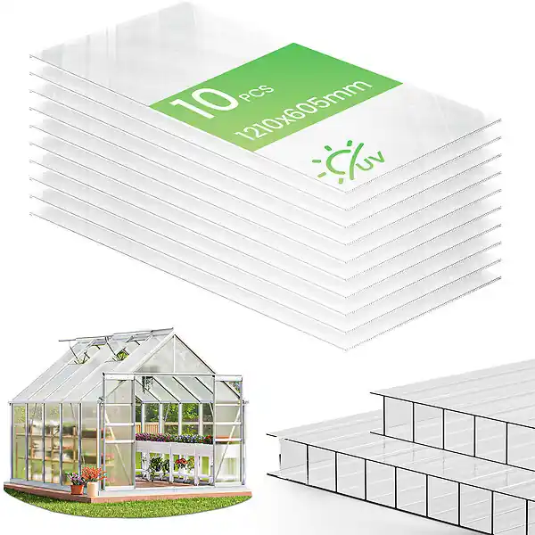 Top Vente 10 x Plaques de polycarbonate alveolaires transparent creux 6mm 121x60.5cm VOUNOT