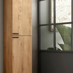Colonne de salle de bains Reign 2 portes L35 x H150 x P30 cm bois mélaminé chêne fonce - EGORE Soldes