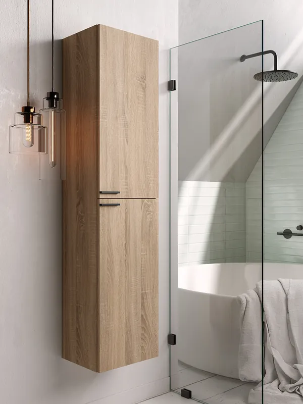 Colonne de salle de bains Reign L35 x H150 x P30 cm bois mélaminé chene clair - EGORE Commande En Gros