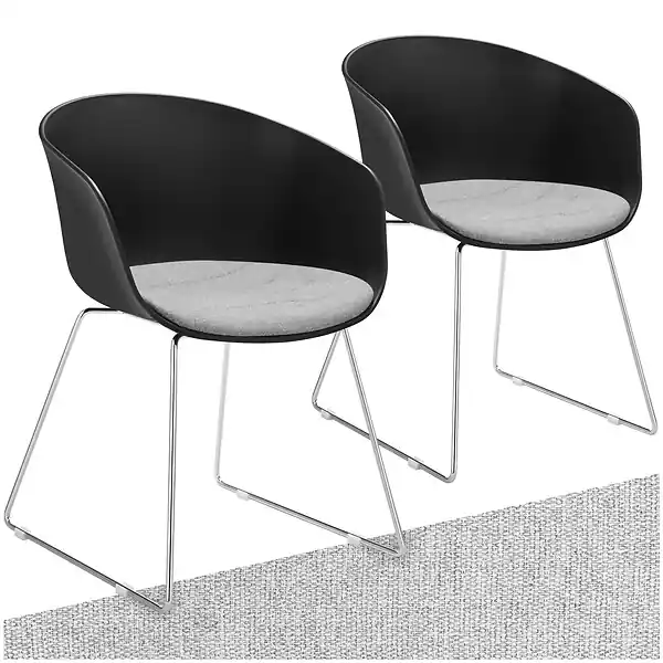 Prix Bas Lot 2 Fauteuils rembourrés avec accoudoirs en plastique noir/chrome TECTAKE