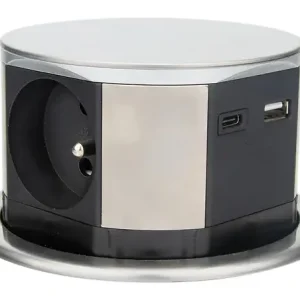 Meilleur Prix Bloc multiprise encastrable 3 prises 16A 2P+T et 2 USB - Alu - Otio