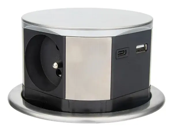 Meilleur Prix Bloc multiprise encastrable 3 prises 16A 2P+T et 2 USB - Alu - Otio