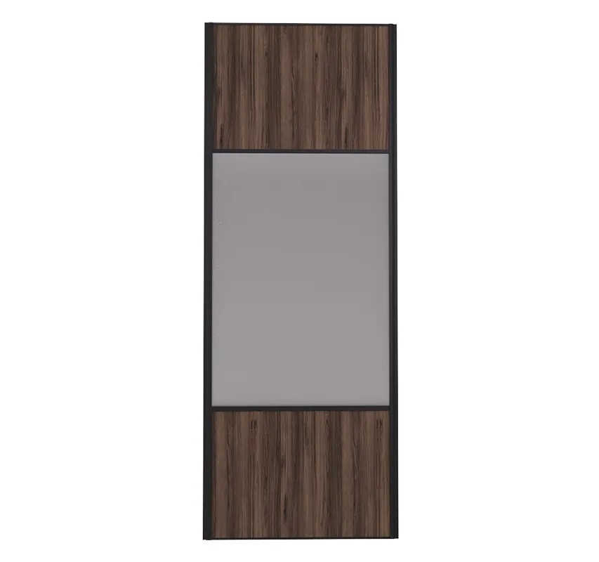 Porte de placard Miroir et Noyer Fumé Profil noir H 248,5 x L 62,2 cm YNGENIO Promotion Saisonnière